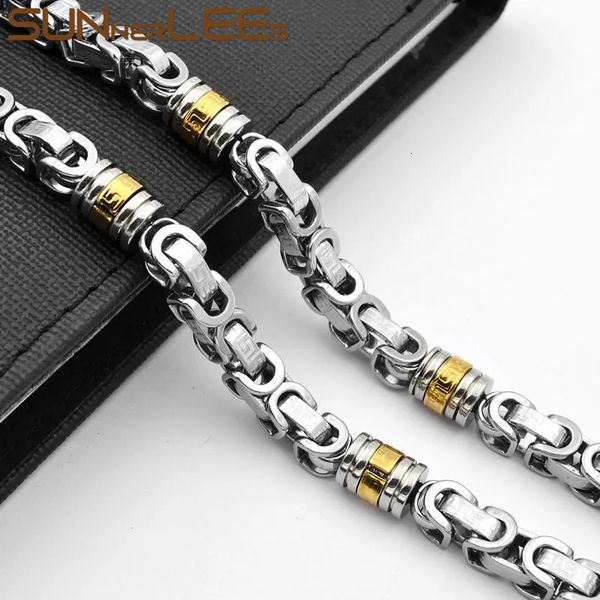 Chokers Sunnerlees 316L Colar de Aço Inoxidável 8mm Geométrico Byzantine Link Chain Preto Ouro Prata Cor Homens Mulheres Jóias SC56 231101