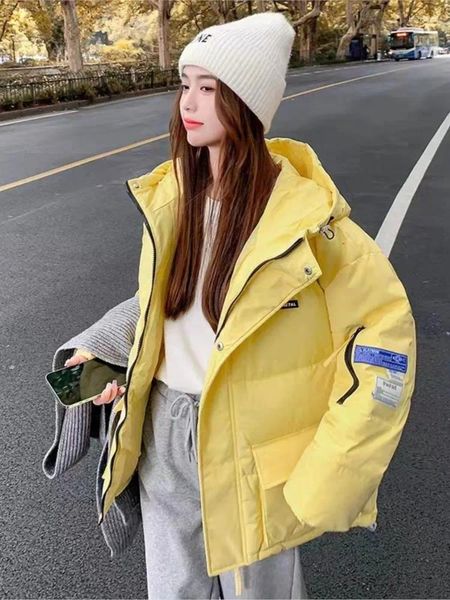 Casacos de trincheira femininos inverno parkas estilo coreano moda zíper com capuz jaquetas femininas casual solto grosso acolchoado algodão quente outwears