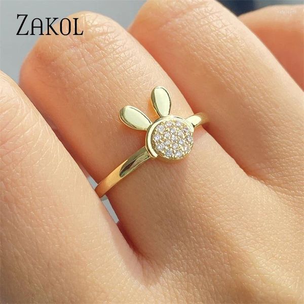 Anelli a grappolo ZAKOL Squisito colore oro carino per le donne Ragazze Moda Cubic Zirconia Anello da dito 2023