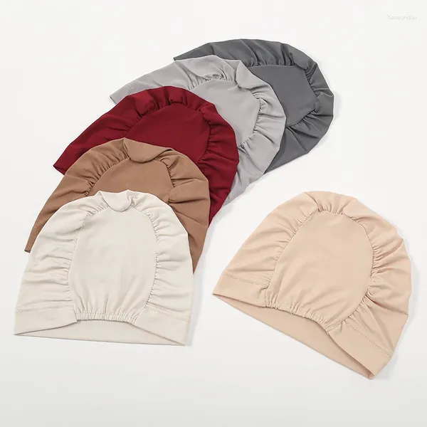 Berets macio enrugamento modal muçulmano turbante chapéu interno hijab bonés islâmico underscarf bonnet índia chapéus feminino headwrap turbante mujer