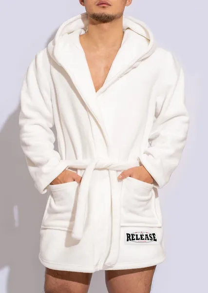 Roupão de dormir masculino estilo curto grosso confortável macio pelúcia velo cor sólida pijama casual casa quente roupões de banho