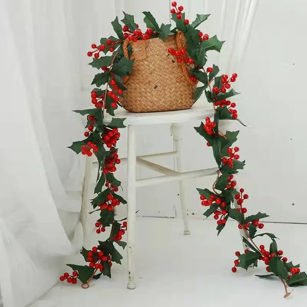 Kunstblumengrün, weihnachtliches rotes Fruchtrohr, künstliche Pflanze, Urlaub, Weihnachtsfeier, Dekoration, Hochzeitsdekoration, Weihnachtsbaum, künstliche Früchte, 180 cm, 231102