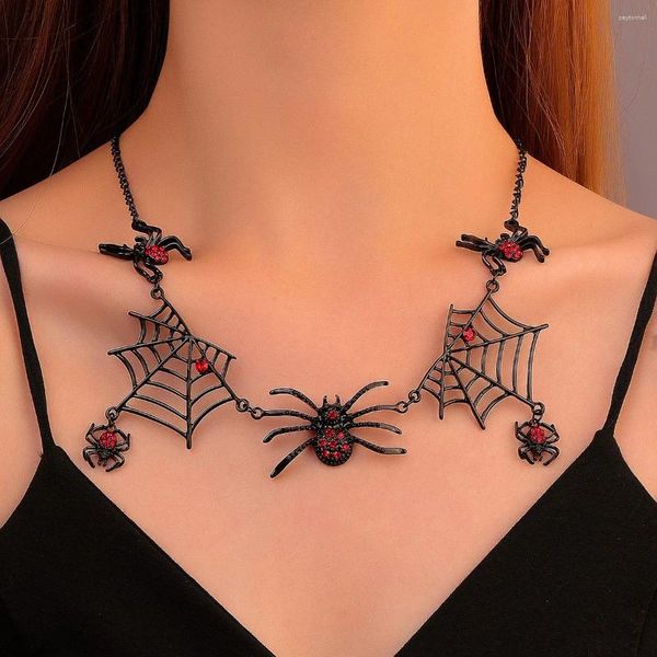 Kolye Kolyeleri Cadılar Bayramı Vintage Gotik Örümcek Kolye Kristal Punk Tarzı Sürüngen Hayvan Takı Kadın için