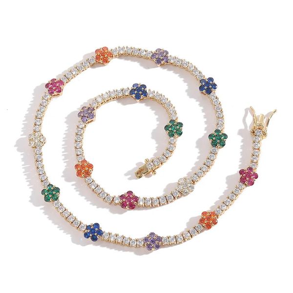 Girocolli 2.5MM Fiori multicolori Collana girocollo CZ Pietra Catena da tennis Gioielli Hip Hop Rock per uomo Donna Regali 231101