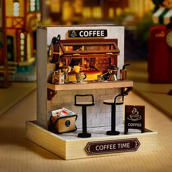 Puppenhauszubehör CUTEBEE DIY Puppenhaus Mini Casa Häuser Miniaturbausätze mit Möbeln LED Sakura Coffee Shop Spielzeug für Geburtstagsgeschenke 231102