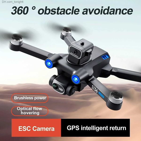 Drones S136 GPS Drone 8K HD Câmera Dupla Profissional Fotografia Aérea Obstáculo Evitar Brushless RC Helicóptero Dobrável Q231102