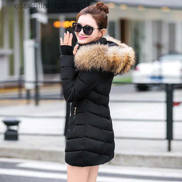 Mulheres Down Parkas 2020 Jaqueta de Inverno Mulheres Gola de Pele Marrom com Capuz Sólido Preto Branco Fe Down Casaco Solto Oversized Womens Long Parka L231102