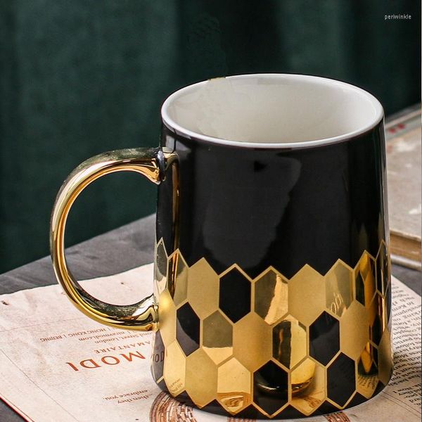 Tassen Goldene Keramiktasse Europäischen Stil Kleine Luxus Wohnzimmer Schlafzimmer Home Office Licht Kaffee Milch Blume Teetasse Geschenk