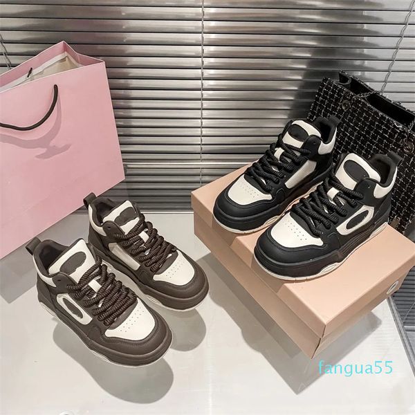 2023-Top designer lona nova sola grossa sapatos casuais para esportes femininos retro rendas até preto marrom sapatos esportivos ao ar livre