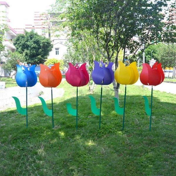 Decorazioni da giardino Mulino a vento di fiori Playset Giocattolo per filatori Decori artificiali finti per esterni Girandole Ornamenti da giardino