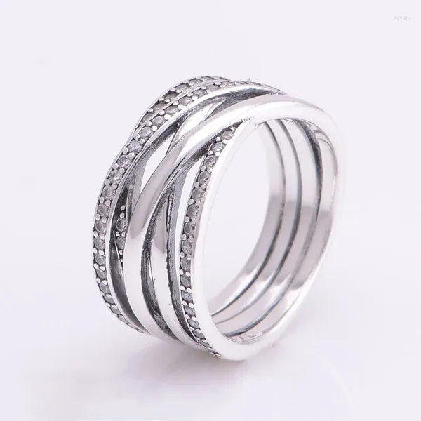 Anelli a grappolo autentico argento sterling 925 trasparente CZ intrecciati per le donne ragazze anello di fidanzamento matrimonio gioielli di lusso regalo Bague Femme