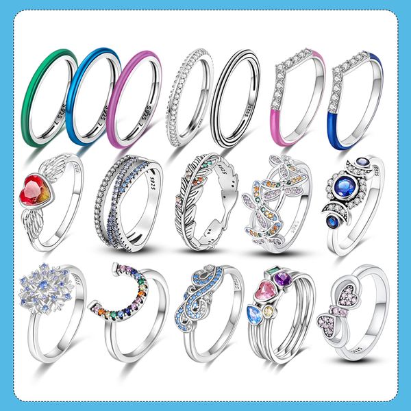 925 Mulheres prateadas FIT PANDORA RING ORIGINAL COROW CORONHA RINGS COBLATATION DO DE PARA DE PARTE CZ ZIRCON PAVE PERMAGENS CONFIGADOS CONFIGADOS