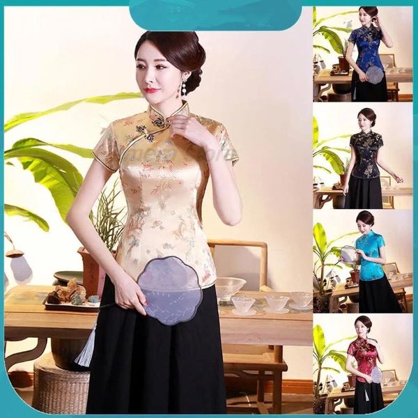 Roupas étnicas Mulheres Estilo Chinês Fivelas Melhorado Retro Cheongsam Tops Tang Terno Feminino Hanfu Zen Roupas Macacões