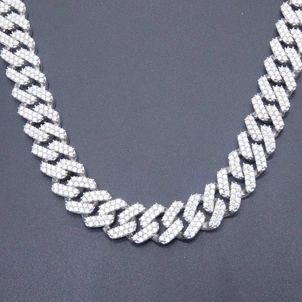 USA WHITE Gold Plated Chain Chain Diamantes cubanos Cadeia cubana Moissanita Cadeia cubana de prata