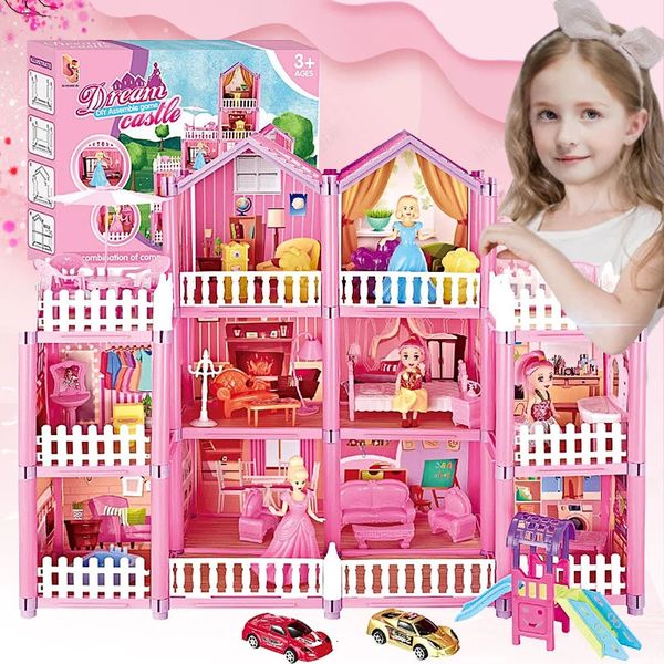 Casa de boneca acessórios casas kit diy roombox princesa sonho castelo villa cena montar jogo fingir jogar casa de bonecas crianças brinquedos meninas presente de aniversário 231102