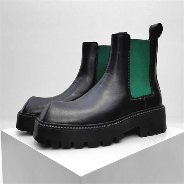 Botas masculinas com chifre de rinoceronte Chelsea pretas bota robusta masculina slip-on bota de tornozelo masculina