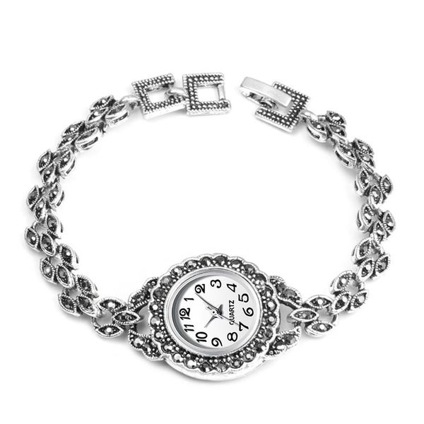 Нарученные часы Qingxiya Exquisite Design Antique Silver Bracelets Watch for Women Quartz Watches Retro Look Montre Femme