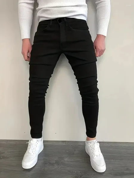 Jeans da uomo Pantaloni skinny in denim elasticizzati da uomo Tinta unita Nero Blu Autunno Estate Luxury Street Pantaloni slim fit stile hip-hop Harajuku