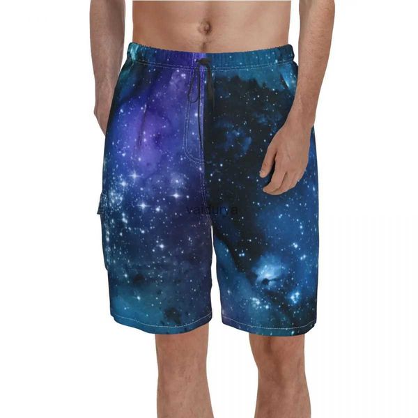 Herren Bademode Blue Sky White Sparkles Boardshorts Galaxy Lovers Starry Space Man Muster Strandshorts Heiß bedruckte große Badehose YQ231102