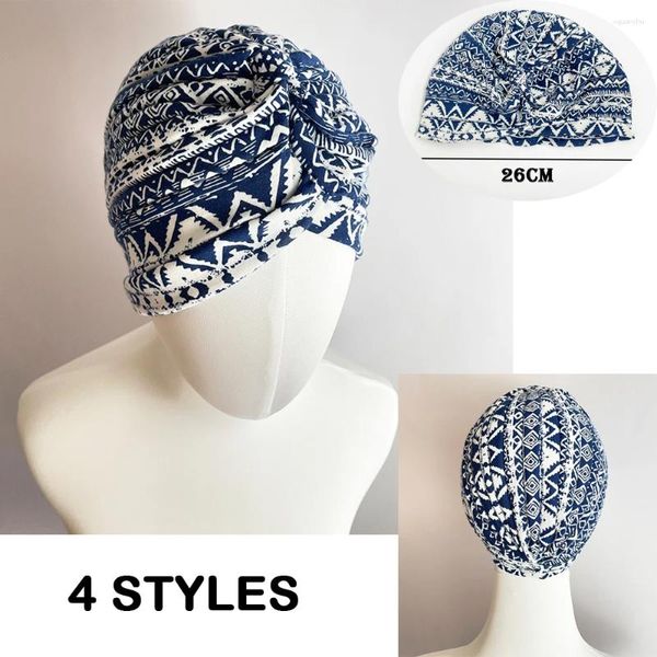 Roupas étnicas Mulheres Muçulmanas Hijabs Interior Chapéu Impresso Cap Plissado Cruz Headwrap Elástico Turbante Islâmico Perda de Cabelo Capa Beanie Bonnet Head