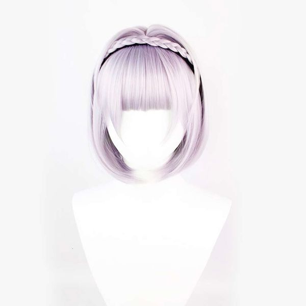 Lavanda noelle cosplay peruca franja trançada para jogo genshin impacto lolita festa de cabelo sintético anime role play carnaval dia das bruxas
