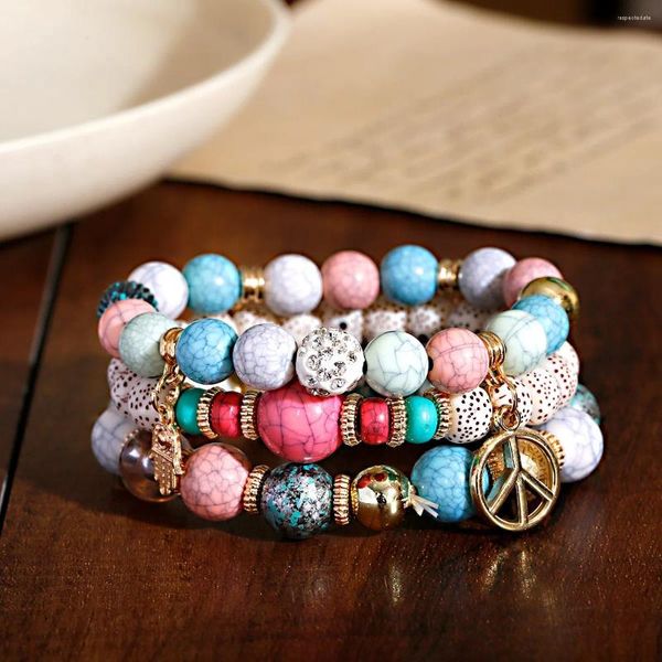 Strand Doğal Taş Renkli Halat Bilezik Kız Kadın Moda Boncuklar Sarkık Yoga Bilezikleri Pulsera Takı Hediyesi