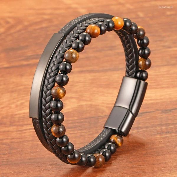 Braccialetti con ciondoli Bracciale con perline in pelle con pietra occhio di tigre con chiusura magnetica in acciaio inossidabile Gioielli Ansia regalo antistress per uomo