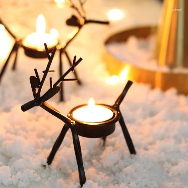 Portacandele Renna Tealight Candeliere in metallo Supporti luminosi per la decorazione della festa di compleanno di Natale del Ringraziamento