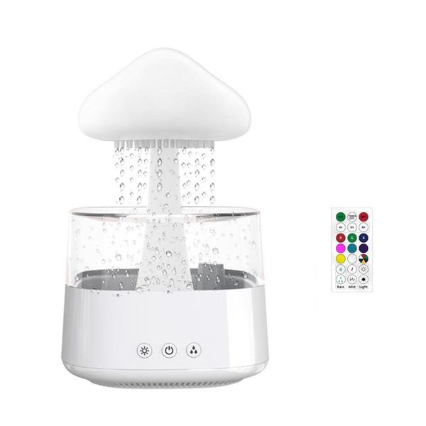 Rain Cloud Umidificatore portatile Luce notturna Diffusore di oli essenziali per aromaterapia con 7 colori LED Luci Fontana da scrivania Goccia d'acqua Suono 450 ml Telecomando