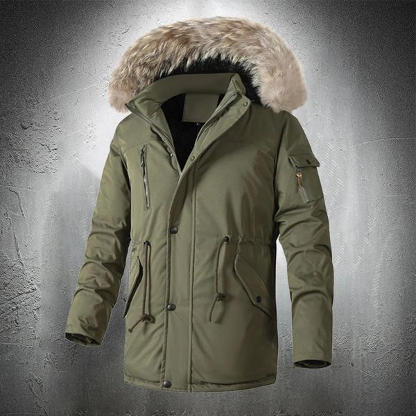 Herren-Daunenparkas, Winterjacken für Herren mit Pelzbesatz, Kapuze, modische Kleidung, verdickt, warm, für den Außenbereich, verstellbare Taille, Seil 231102