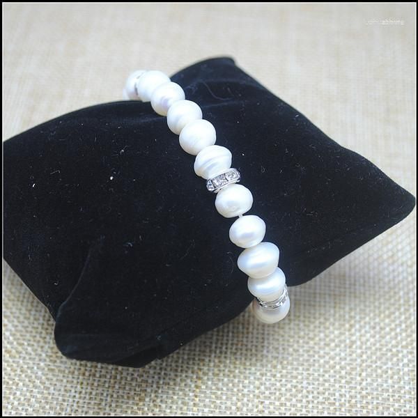 Armreif, 1 Stück, weiße Perlenarmbänder mit Strass-Kugel für Hochzeit oder Party, Teilen Sie Schmuck, Größe 8–9 mm, aus kultiviertem Süßwasser