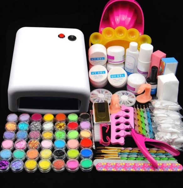 Lampada UV Pro 36W per unghie Kit manicure gel UV Acrilico Stampo per nail art Display Polvere scintillante File punte false Kit di decorazioni per manicure2509668