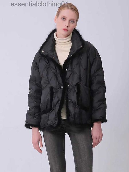 Mulheres para baixo parkas lagabogy 2023 novo inverno feminino 90% pato branco para baixo casaco de pele de vison costura grossa jaqueta fe curto parkas à prova de vento outwear l231102