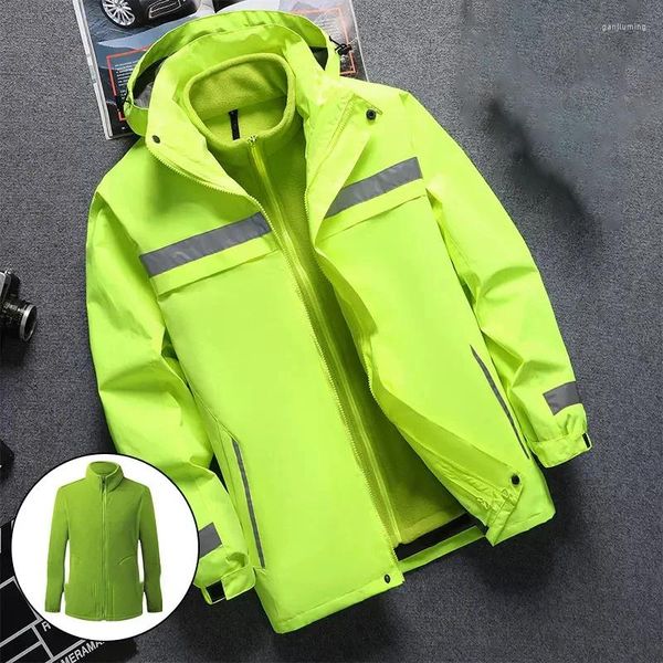 Jaquetas masculinas Jaqueta reflexiva à prova d'água e quente com forro de lã dechável 3 em 1 Hi Vis Windproof Workwear Homens para o inverno L-7XL