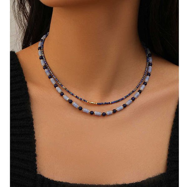 Ins nuova collana di perline color Lazurite da donna, catena clavicola versatile, di alto livello, semplice e alla moda 231015