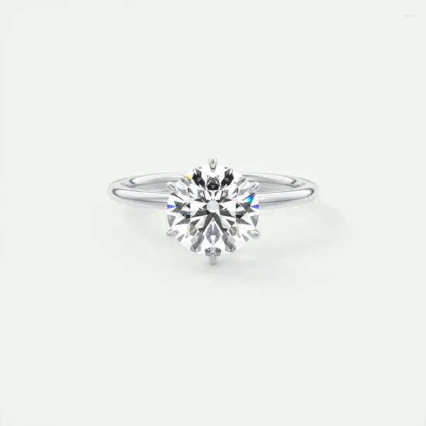 Anéis de cluster 14k ouro branco 1.5mm largura 2ct pedra df corte redondo noivado moissanite anel de banda para mulheres