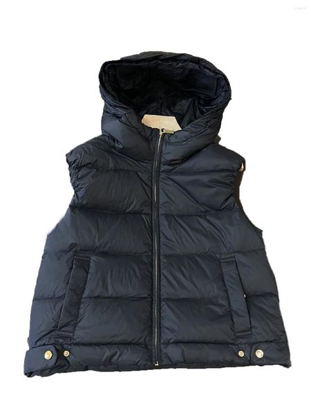 Gilet da donna Piumino Gilet con cappuccio Corto Versione slim Cerniera Doppia tasca Design caldo e confortevole 2023 Inverno 1023