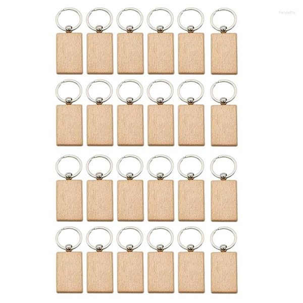 Chaveiros 24 pcs em branco chaveiro de madeira retângulo tags anel de madeira para artesanato DIY