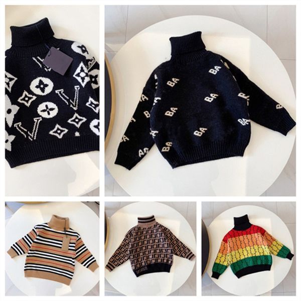 Outono e inverno novo suéter clássico de gola alta infantil manga comprida tricô novo lazer comércio exterior moda fã desgaste infantil tamanho 90-150cm d12