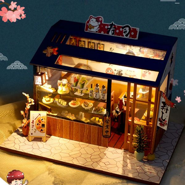 Accessori per la casa delle bambole Negozio di sushi giapponese Miniatura fai-da-te con miniature di mobili Giocattoli per case delle bambole per bambini Regali per ragazze 231102