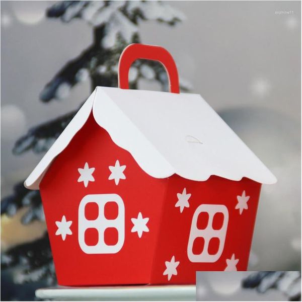 Envoltório de presente Envoltório de presente 20 pcs Red Snow House Caixa de Doces Papel Feliz Natal Embalagem Saco Fvors para Guest Baby Shower Feliz Ano Decorati Dh5L2