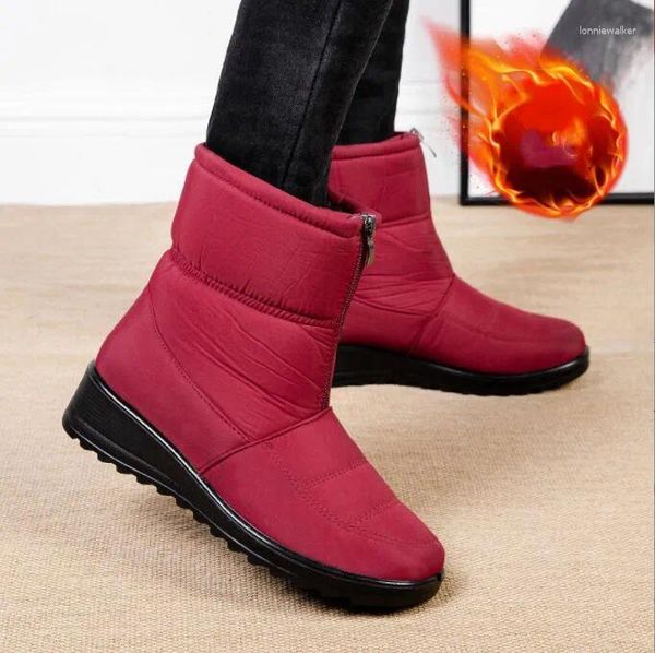 Ботинки, модные непромокаемые зимние женские зимние теплые плюшевые ботильоны, нескользящая обувь на молнии спереди, женские размеры 35-44