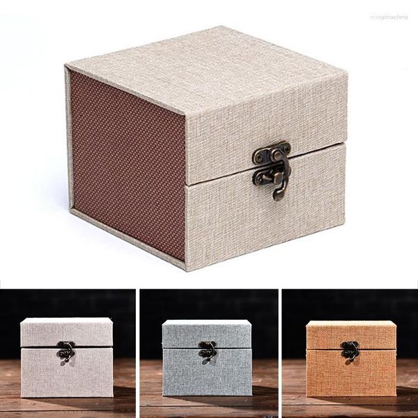 Подарочная упаковка, льняная упаковочная коробка, атмосферный куб, чехол для хранения ювелирных изделий, коробки для свадебных вечеринок, органайзер