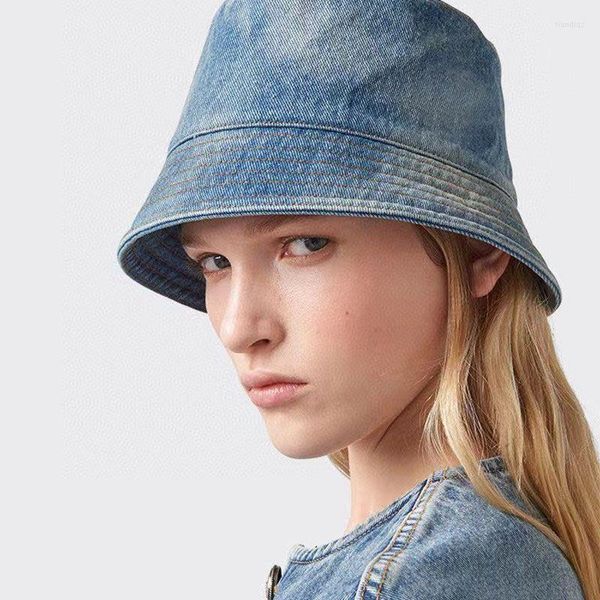 Cappelli a tesa larga 447838 Cappello a secchiello in denim Retro tendenza colore blu Estate Pescatore Moda Luxury Logo Design Casual Outdoor Men Cap