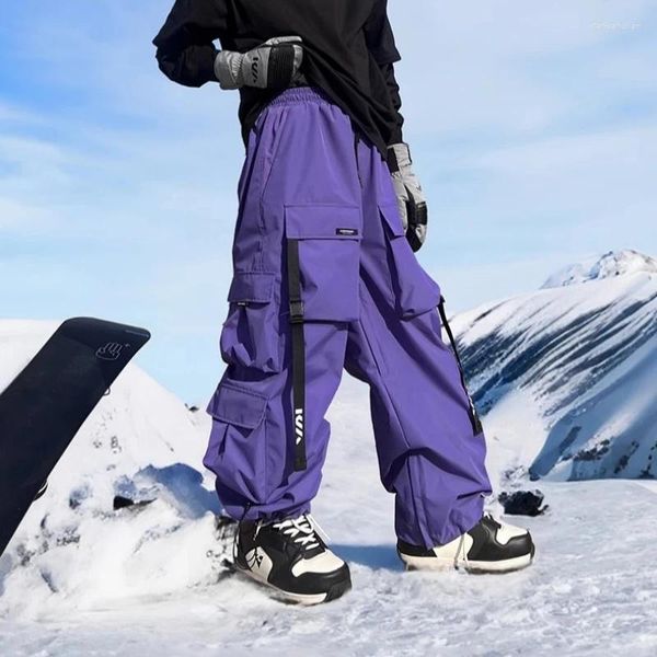 Pantaloni da sci da sci stile oversize donna uomo impermeabile traspirante tessuto termico 3L fodera in pile pantaloni caldi invernali da snowboard