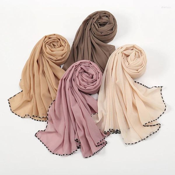 Schals Einfarbige Wickelschals Blase Chiffon Muslimische Frau Hijab Mode Kopftuch Strand Fourld Schal Einfarbiger Sportschal Turban