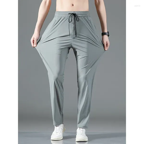 Calças masculinas verão zip bolsos homens sweatpants respirável secagem rápida resfriamento estiramento nylon casual pista reta calças esportivas 8xl