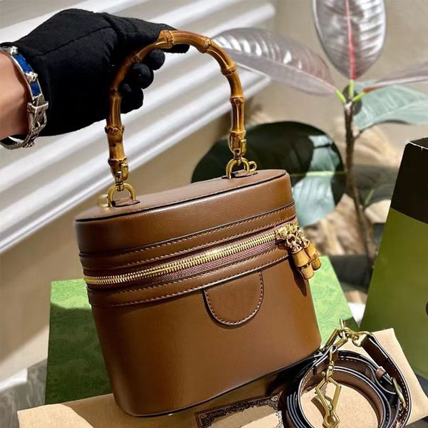 23 Tonnenförmige Tasche MINI-Handtasche Designer-Beuteltaschen Umhängetaschen für Mädchen mit Bambusgriff und langem Riemen