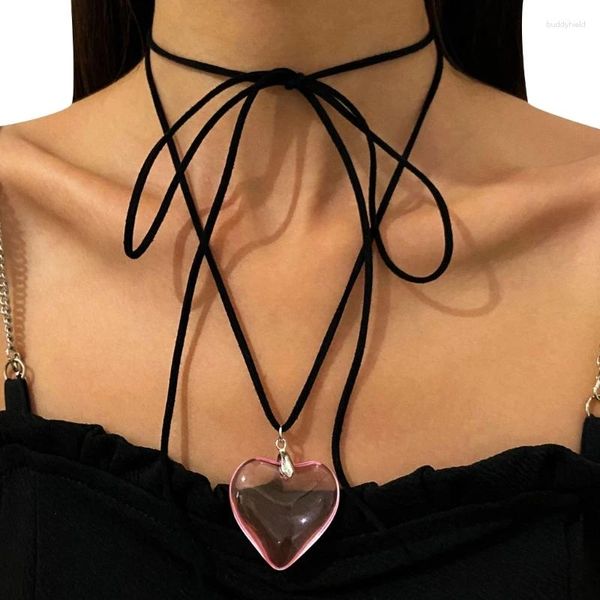 Anhänger-Halsketten, trendige Damen-Halskette, rosa/transparente Liebes-Halsketten, verstellbares Band-Krawatten-Halsband für den täglichen Gebrauch