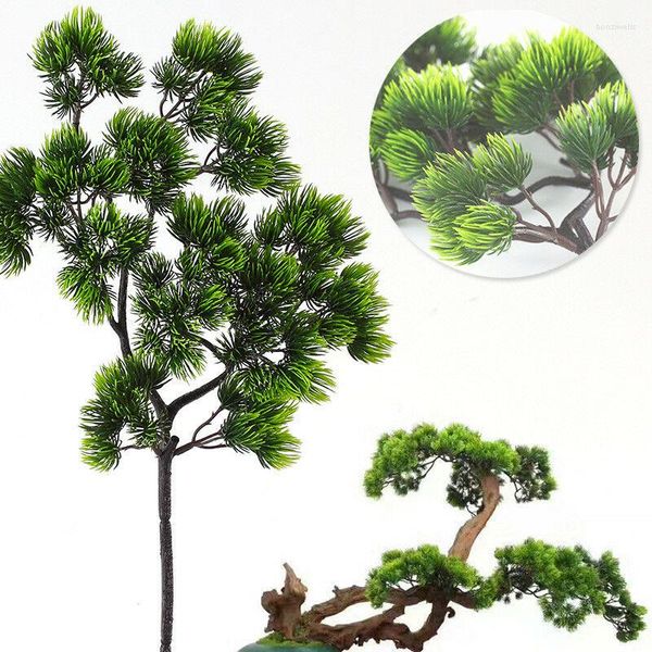 Dekoratif Çiçekler 42cm Yapay Bitki Çam Sahte Bitkiler Büyük Yeşil Şube Ev Ofisi için Bonsai'yi karşılama masaüstü